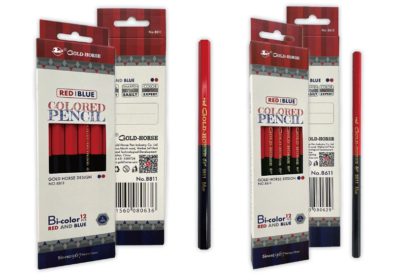 RED AND BLUE BI-COLORED PENCILS.
